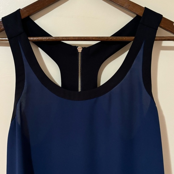 EXPRESS| Stylish Navy Blue/Black Silky Sleeveless Tank Top w/Zipper Detail Sz S - Picture 1 of 4